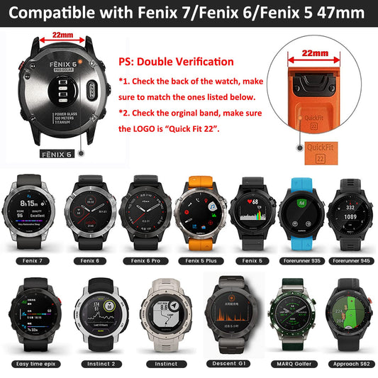 ANBEST bracelet for Garmin Fenix 6 Pro/7 Pro/Epix 2/Fenix 8 47mm, 22mm Quick Fit Bands for Fenix 7/6/5/Epix Pro 47mm/Descent G1/Forerunner 955/945/965. Silicone replacement band.