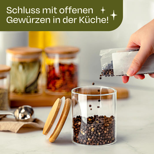 Spice Jars Large - 8 piece set 250ml - with Labels for Customization - Airtight - Dishwasher Safe - Kitchen Organization - for Spices, Herbs & Tea (8x 250ml)
