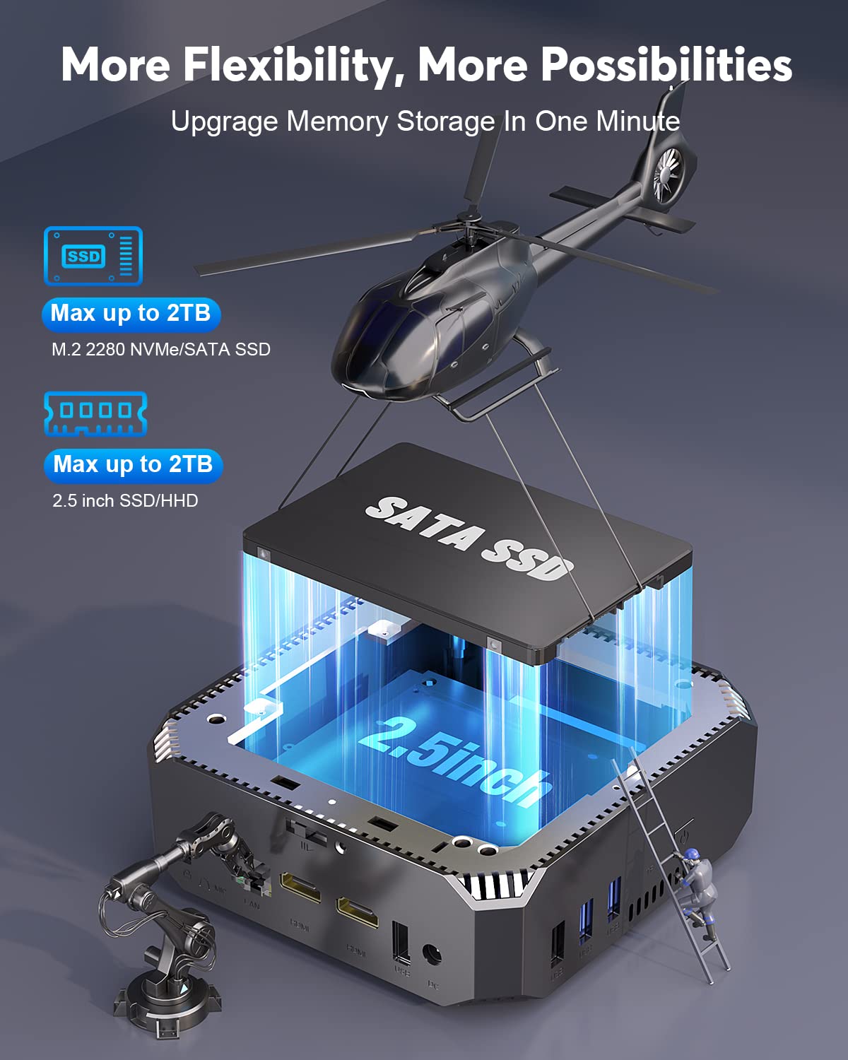 NiPoGi AK2 Plus Mini PC, Ιntel Alder Lake-N100 (up to 3.40 GHz, TDP 6 W), 16GB DDR4 512GB M.2 SSD Mini Desktop Computer, 2X HDMI, 4K UHD Dual Display Micro PC with VESA/RJ45/Dual WiFi