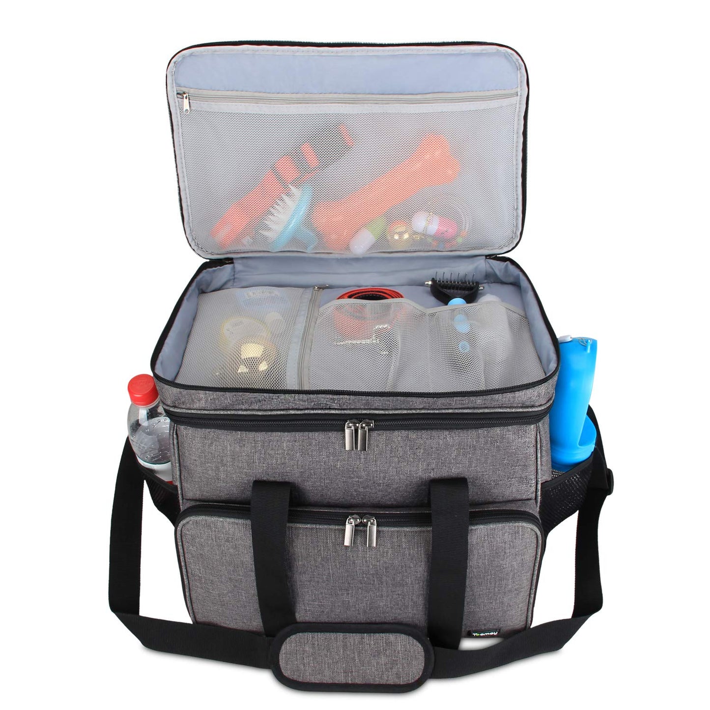 Teamoy travel bag for dog gear, perfect for carrying pet food, treats, toys, and other essentials. Great for travel, camping, or day trips. (Large, gray)