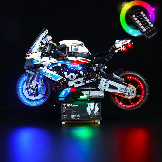 LocoLee LED light set compatible with LEGO BMW M 1000 RR, decoration LED lighting set compatible with LEGO 42130 Technic BMW light kit, lights only - SE version (remote control version)