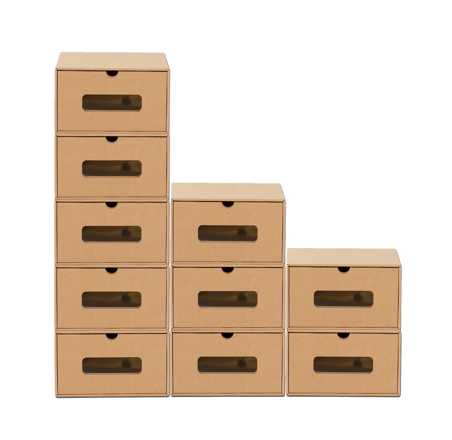 BigDean 10-piece box set with drawer & window - Kraft paper cardboard - shoebox toy box storage for accessories & accessories