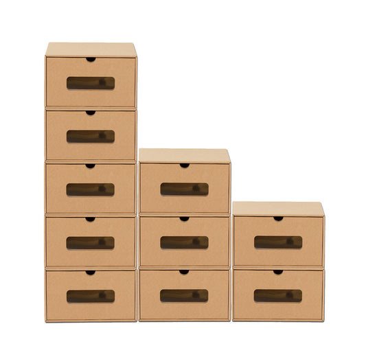 BigDean 10-piece box set with drawer & window - Kraft paper cardboard - shoebox toy box storage for accessories & accessories
