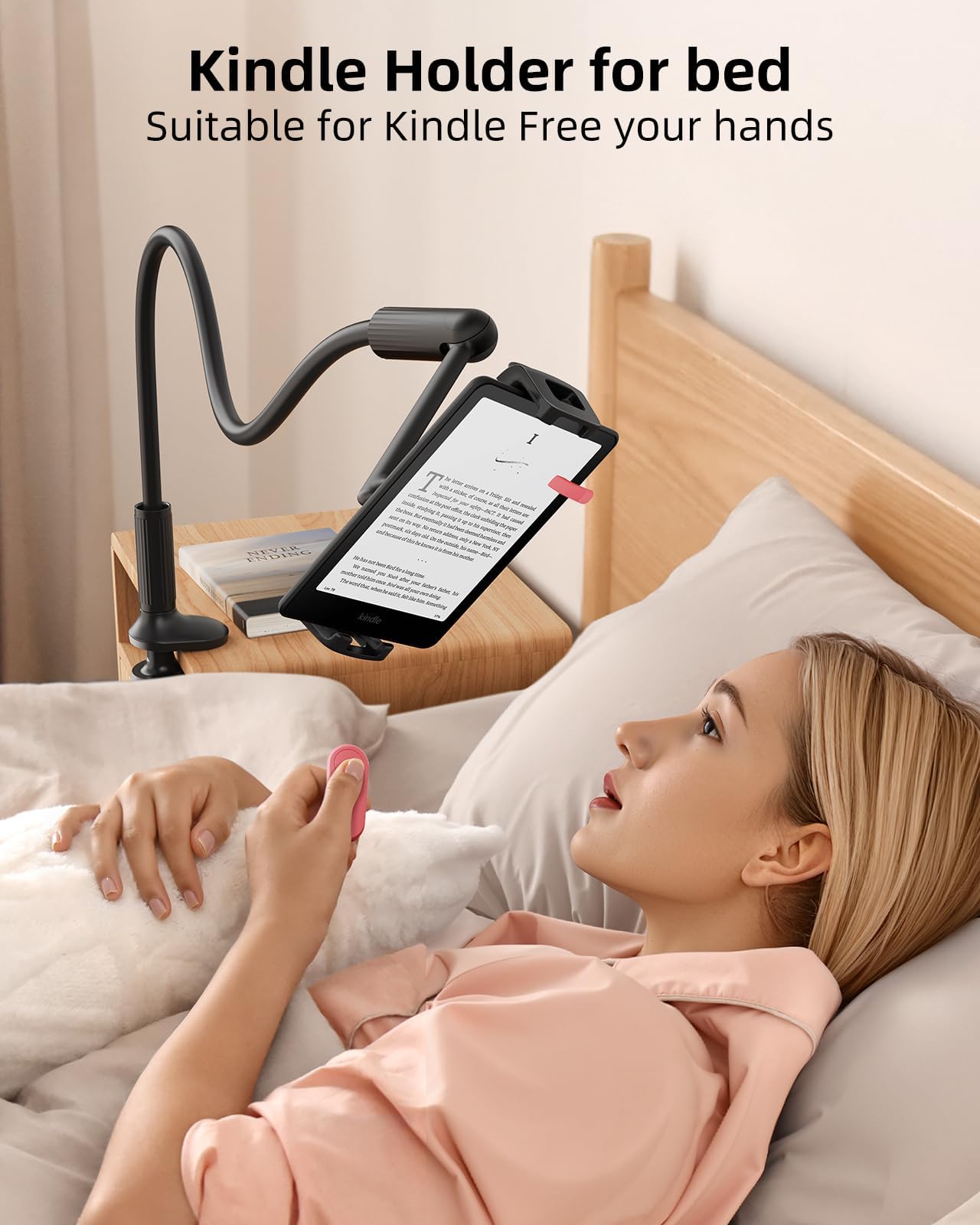 SAIJI 120CM Upgraded Gooseneck Tablet Holder, One-Hand Adjustable iPad Holder for Bed, Kindle Holder for Bedtime Reading, Compatible with iPad iPhone, Fire, All Devices from 4.7-13"