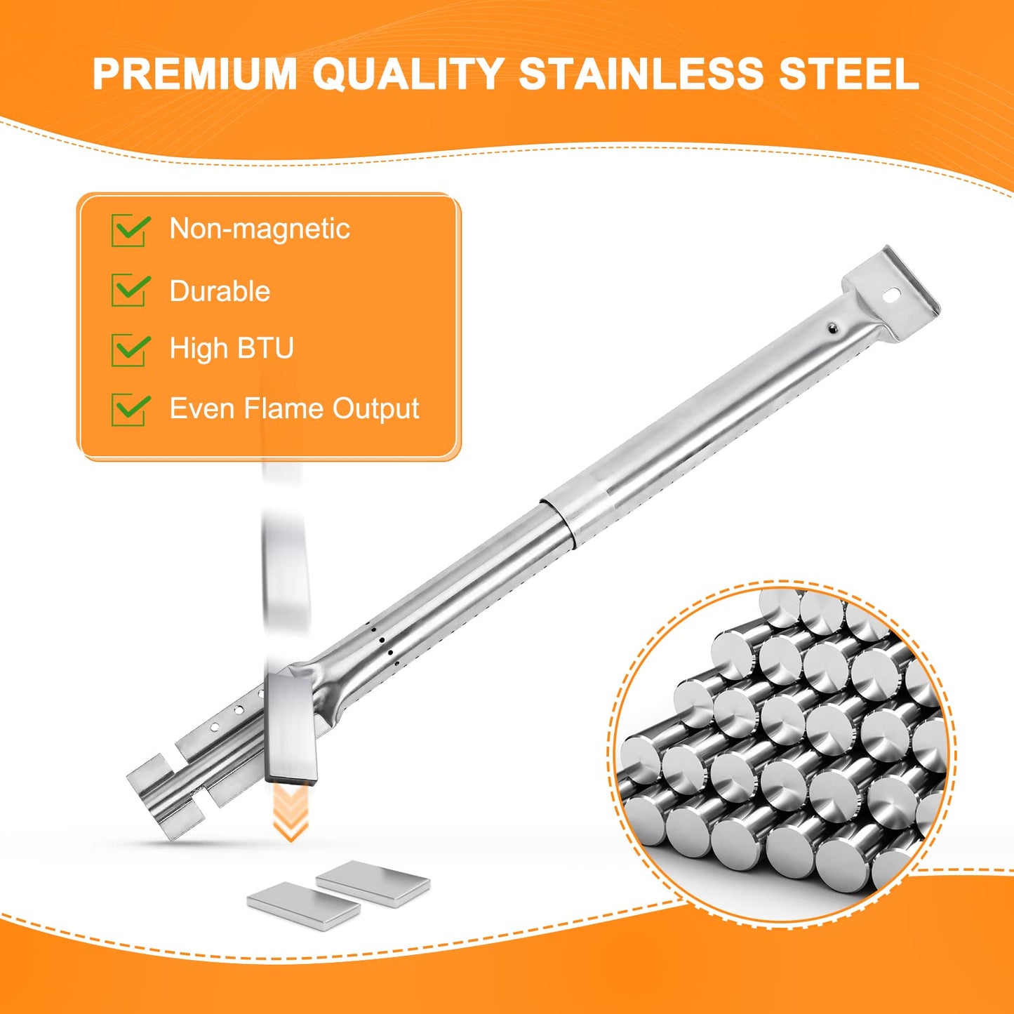 GFTIME 31 to 42cm Universal Burner Adjustable Replacement Parts for Tepro, Barbecook, Campingaz, Charbroil, Blooma. Adjustable stainless steel gas grill burner replacement accessories, 3 pieces.