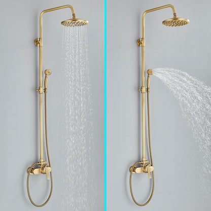 Rozin Antique Brass Shower System with 8 inch Rain Shower Head and Hand Shower Single Handle Wall Mounted Retro Shower Set.