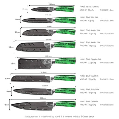 FULLHI Knife Set, 14pcs Japanese Knife Set, Multicolored Premium German Stainless Steel Kitchen Knife Set