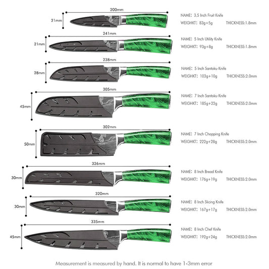 FULLHI Knife Set, 14pcs Japanese Knife Set, Multicolored Premium German Stainless Steel Kitchen Knife Set