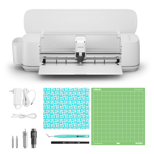 LOKLiK iCraft Plotter Machine - Cutting machine for personalizing textiles, mugs, bags, stickers, and decorations. Compatible with flex film, paper, leather, cardboard, and more. (White)
