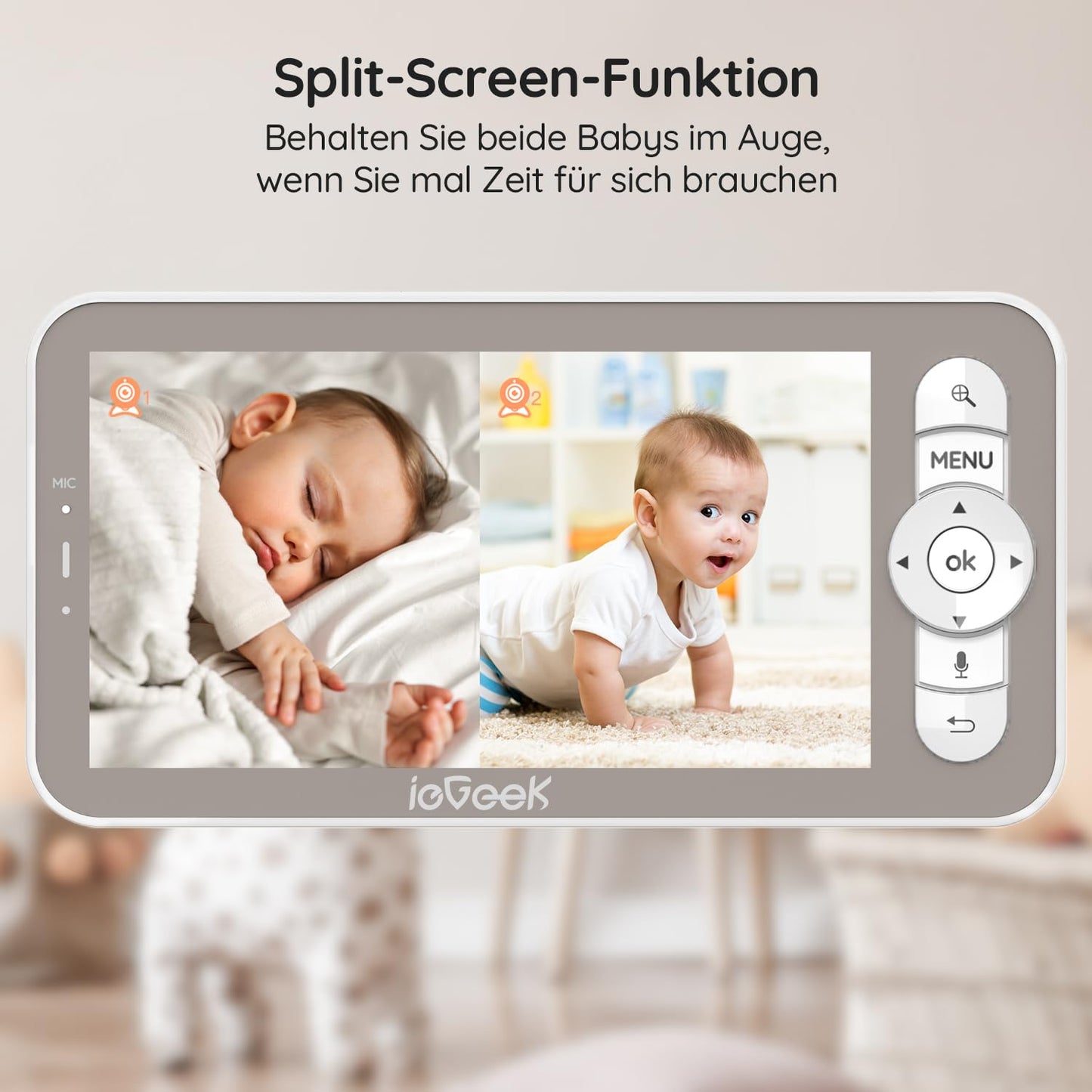ieGeek Baby Monitor with 2 Camera [2K/3MP, 5 Inch] WiFi Video Baby Monitor PTZ 355°, IR Night Vision, Automatic Tracking, Cry/Motion/Sound Detection, supports Mobile App Control.