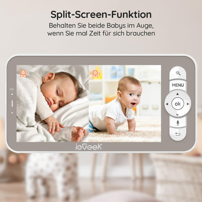 ieGeek Baby Monitor with 2 Camera [2K/3MP, 5 Inch] WiFi Video Baby Monitor PTZ 355°, IR Night Vision, Automatic Tracking, Cry/Motion/Sound Detection, supports Mobile App Control.