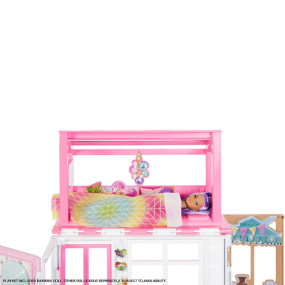 Barbie HCD48 - Dollhouse playset with doll & 2-story house featuring 4 play areas, fully furnished, includes pet and accessories, toy gift for kids ages 3+