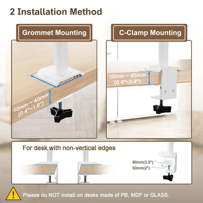PUTORSEN Triple Monitor Stand for 13-32 inch Flat & Curved Screens, 80cm Pole Desk Mount with Swivel, Tilt, Height Adjustment, 9kg per Arm, VESA 75x75/100x100, White