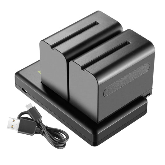 NEEWER 2-pack 6600mAh Li-ion replacement battery with USB charger, compatible with Sony NP-F970 F960 F950 F770 F750 F570 F550, Handycams and NEEWER LED light, monitor, motorized slider.