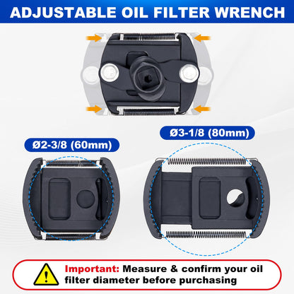 Spurtar oil filter wrench 60-80mm oil filter wrench universal car spring-loaded adjustable oil filter tool for oil changes on car motorcycle truck boat