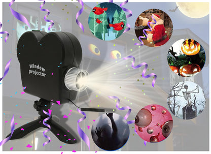 Holographic holiday projection, holiday decorations with stand, snowflake projector adjustable curtains, holiday patterns, holiday outdoor window projection lights.