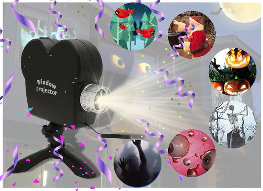 Holographic holiday projection, holiday decorations with stand, snowflake projector adjustable curtains, holiday patterns, holiday outdoor window projection lights.