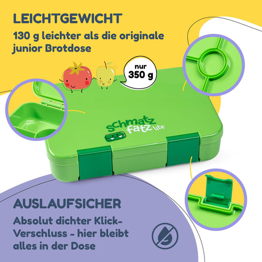 smack munch lunch box for kids with compartments, BPA free bento box for girls & boys, snack box, perfect for school, kindergarten & outings (green)