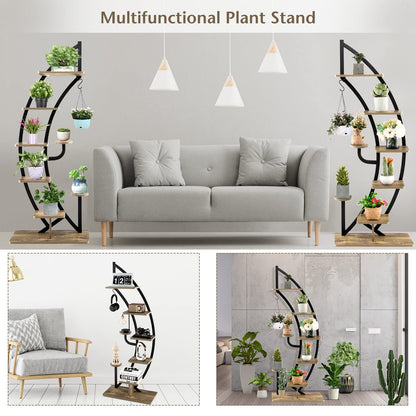 COMFOTTEU 5-tier Plant Stand, Metal Plant Pot, Plant Stand with Tilt Protection, Plant Holder with 7 Tiers & 1 Hook, Display Stand for Patio Garden Balcony, Black (2 Pieces)