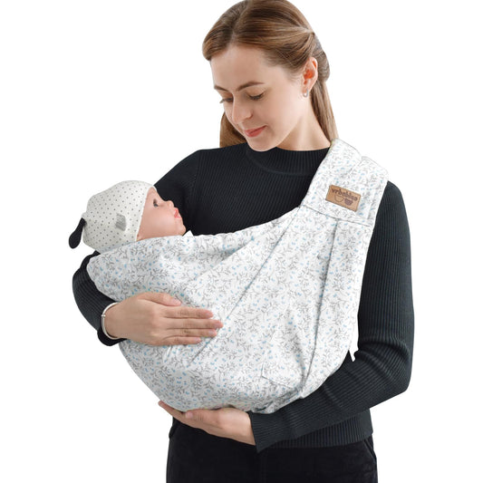 vrbabies Baby Carrier, Baby Wrap Front Carrier for newborns to toddlers, New upgraded adjustable baby carrier on one shoulder for babies 0-24 months up to 40 lbs (Small blue flower)