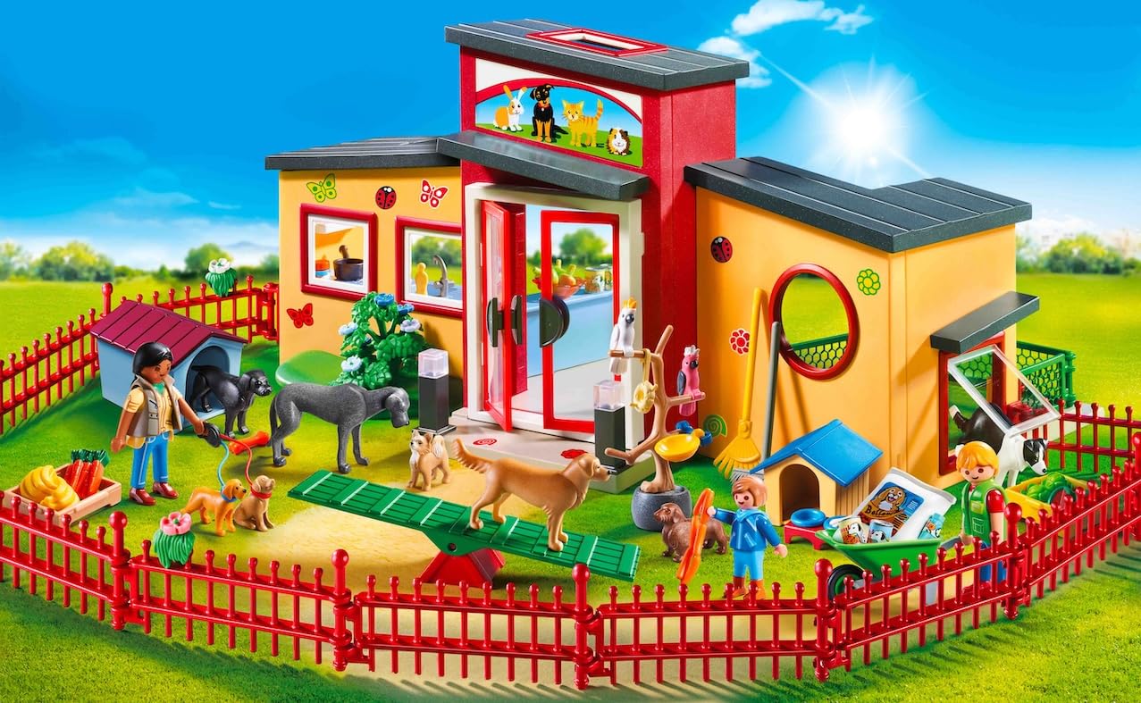 PLAYMOBIL MyLife 71599 Animal Hotel 'Paw', large pet hotel with 10 animals, great care accessories and cute decorative stickers, detailed toy for children aged 4 and up