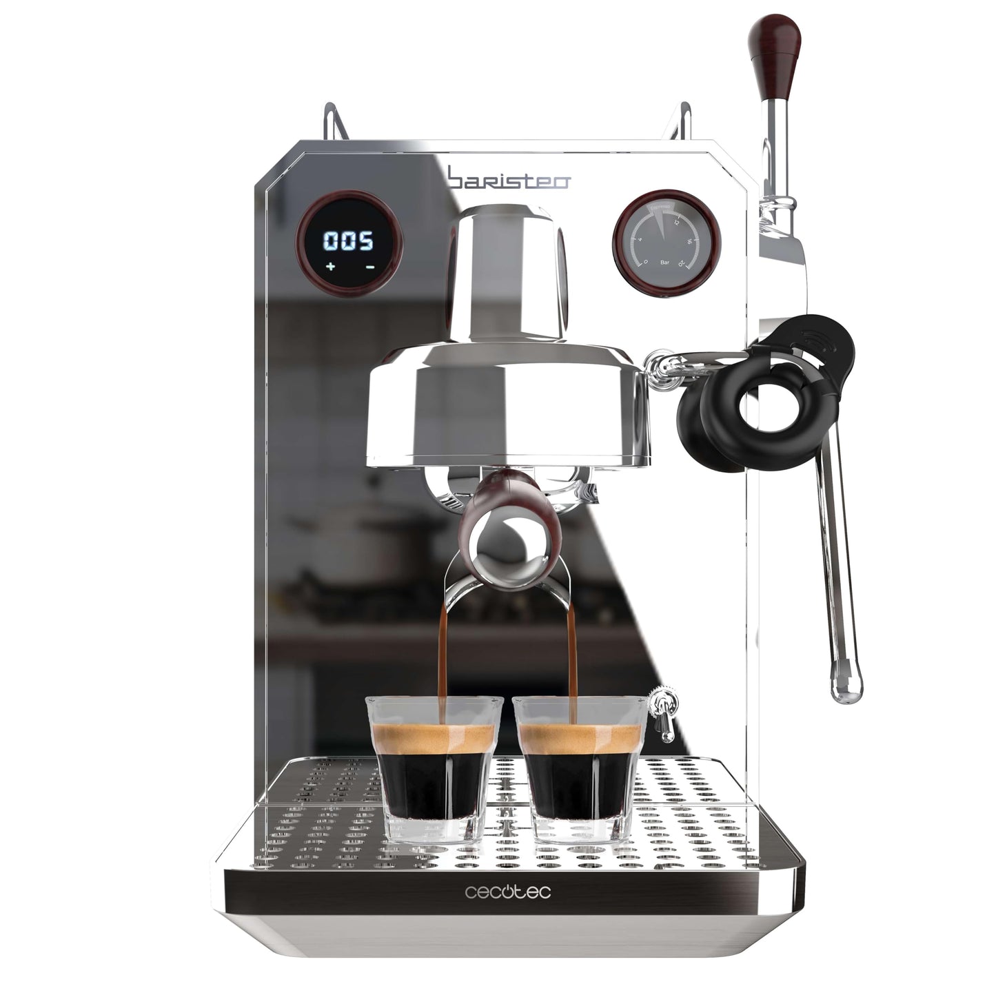 Cecotec Espresso Coffee Machine Barista Baristeo Intima, professional Barista Espresso Machine, pre-brew system, 15 bar pump, easy filling, 1.7L water tank, and cup warmer.