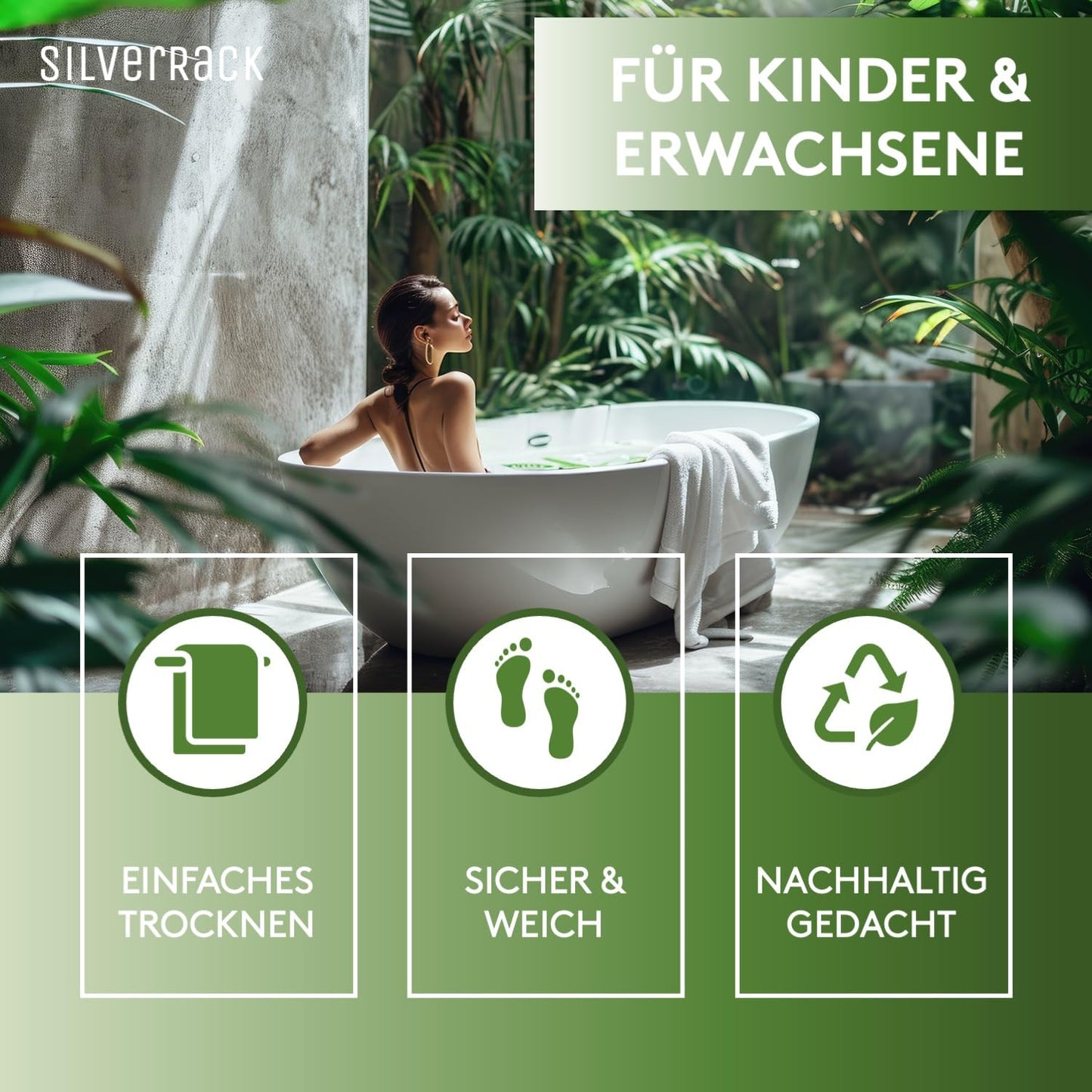 SilverRack bathtub mat 88x40 cm (Gray DIAMONDS) - Non-slip bathtub mat BPA free for children and babies - Shower mat mold resistant & machine washable - Non-slip bath mat