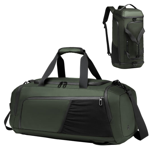 Men's duffel bag with shoe compartment, wet pocket, and water-resistant material. 40L capacity, perfect for gym, travel, or weekend trips. Suitable for both men and women. (Dark green)