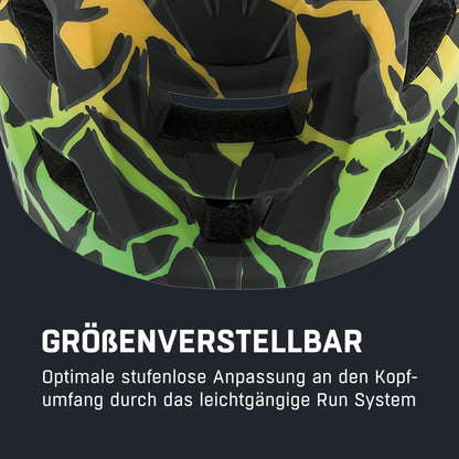Alpina Rupi - Lightweight and secure full-face helmet for kids and teens, suitable for mountain biking beginners. Detachable chin guard, adjustable fit, optimal ventilation. Fading neon design, 50-55 cm.
