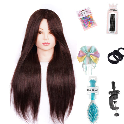 Training heads, 24 inch training heads for hairdressers 50% real hair hair practice head hairstyles set mannequin head styling head with stand + set styling hair styling braid set (brown)