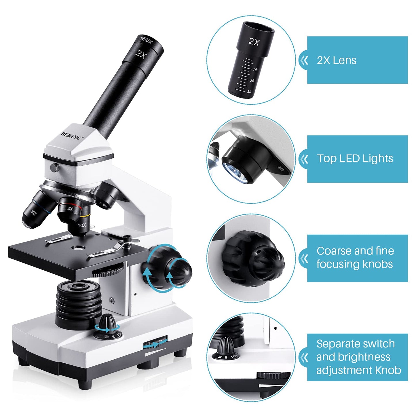 BEBANG 100X-2000X Microscope for Kids Adults, Professional Biological Microscopes for Students School Lab Home