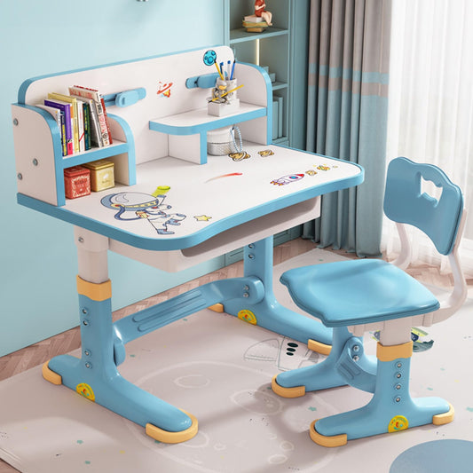 Bodhi2000 Kids Desk and Chair Set, small desk, standing desk, adjustable height with drawers and storage space, multi-compartment, cartoon pattern, study desk chair set, learning for boys and.