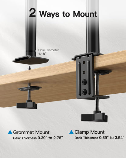 HUANUO dual monitor stand for 13-30 inch screens. Adjustable monitor stand for two monitors with tilt and swivel function. Holds up to 10 kg per arm. VESA 75/100 compatible.