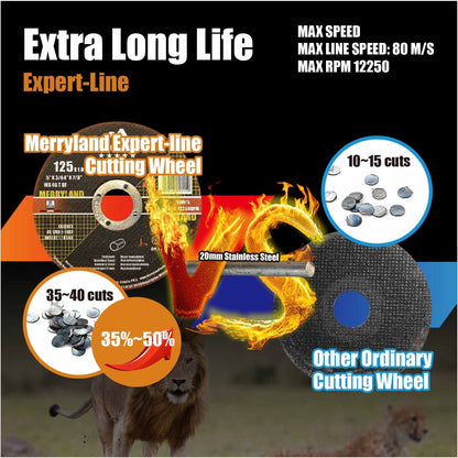 Merryland Cutting Disc 125 Metal Steel Stainless Steel for Angle Grinder, 125 X 3.0 mm Flex Disc Offset 25 Pieces, Expert Line E21083042