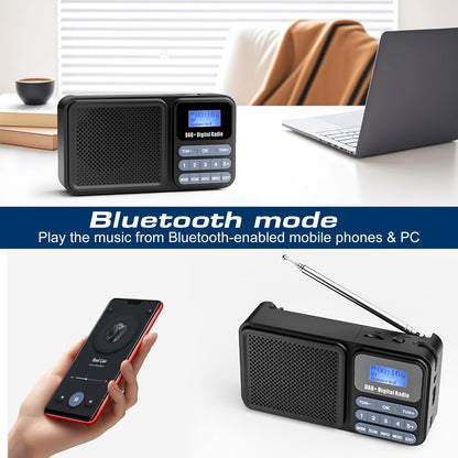 Gallypek portable DAB radio, DAB plus radio FM radio with Bluetooth 5.0 & 80 presets kitchen radio with cable or 2000mAh battery, supports solar & USB charging USB flash drive/TF/AUX connection.