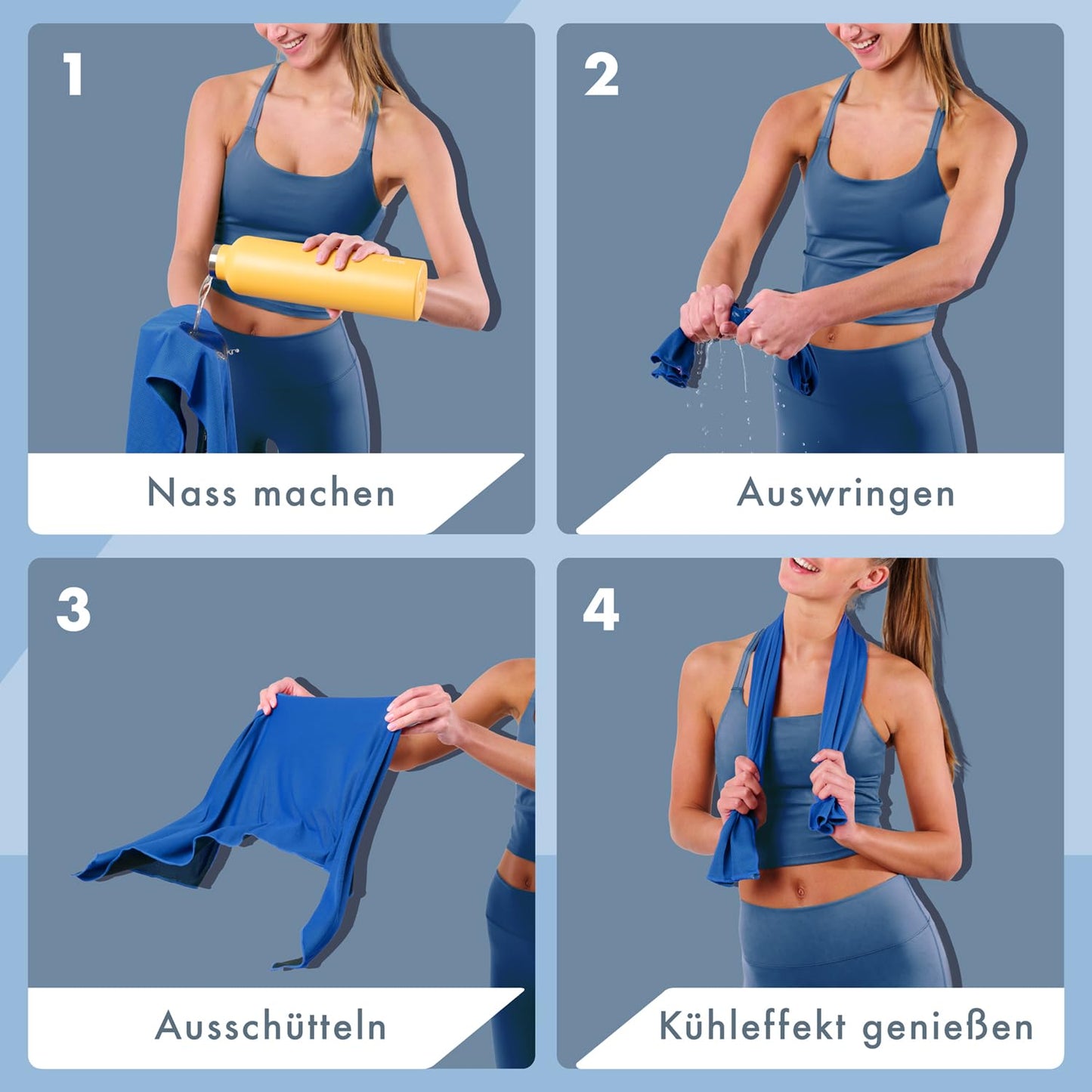 Blumtal Cooling Towel 3-pack - cooling towel for sports - microfiber towel with cooling function - fitness towel 100x30 cm - cool towel with pocket - royal blue
