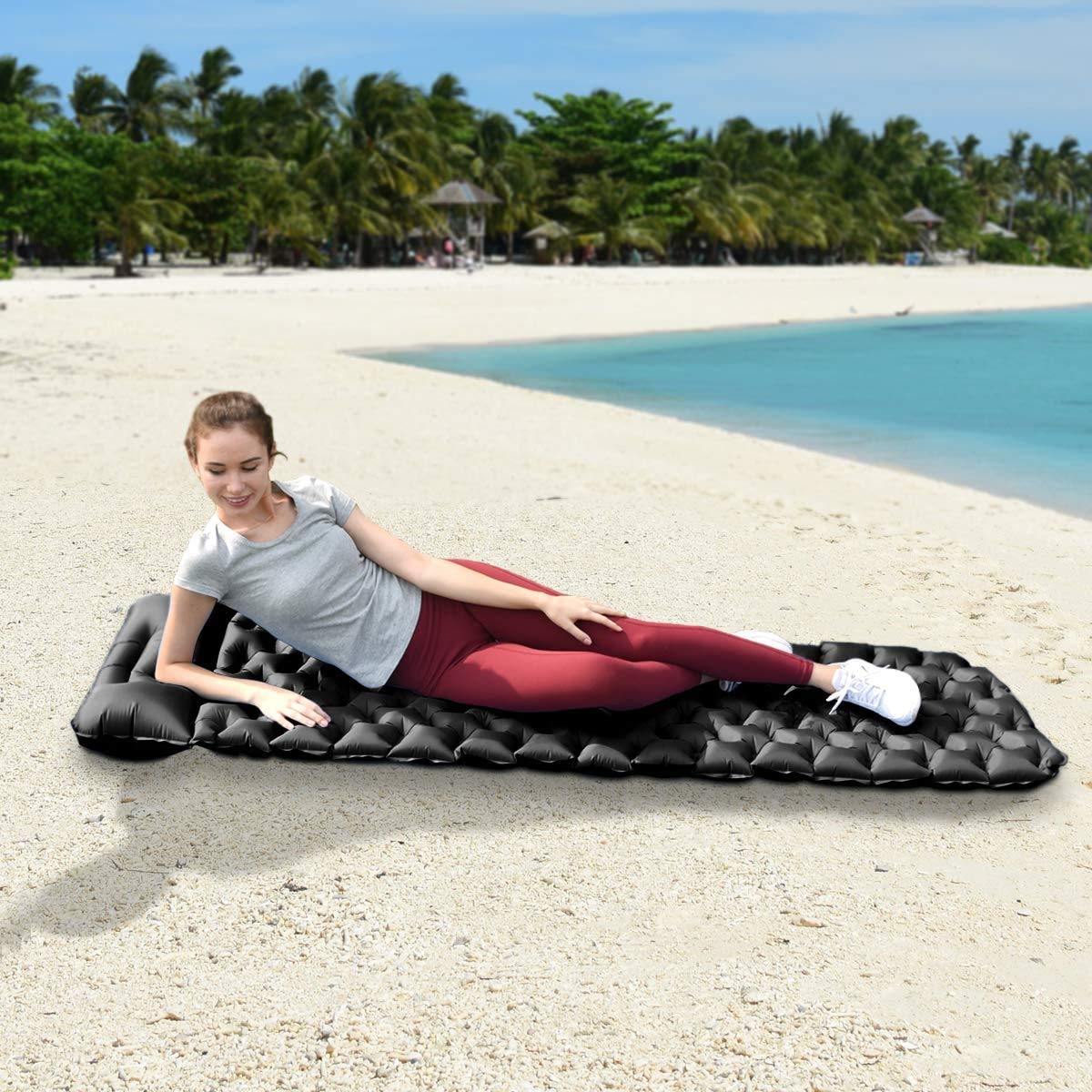 Sundom sleeping pad for camping, ultralight inflatable sleeping pad with pillow, waterproof and moisture-resistant camping air mattress, for camping hiking traveling backpacking black