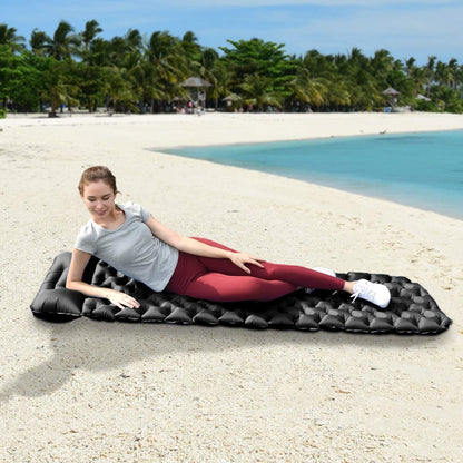 Sundom sleeping pad for camping, ultralight inflatable sleeping pad with pillow, waterproof and moisture-resistant camping air mattress, for camping hiking traveling backpacking black