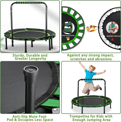 Trampoline Kids Indoor Outdoor Ø91cm, Mini Trampoline Jumping Fitness Trampoline Foldable Garden Trampoline with Handle and Safety Padding, Kids Trampoline for Boys Girls aged 3 years and up (Green)