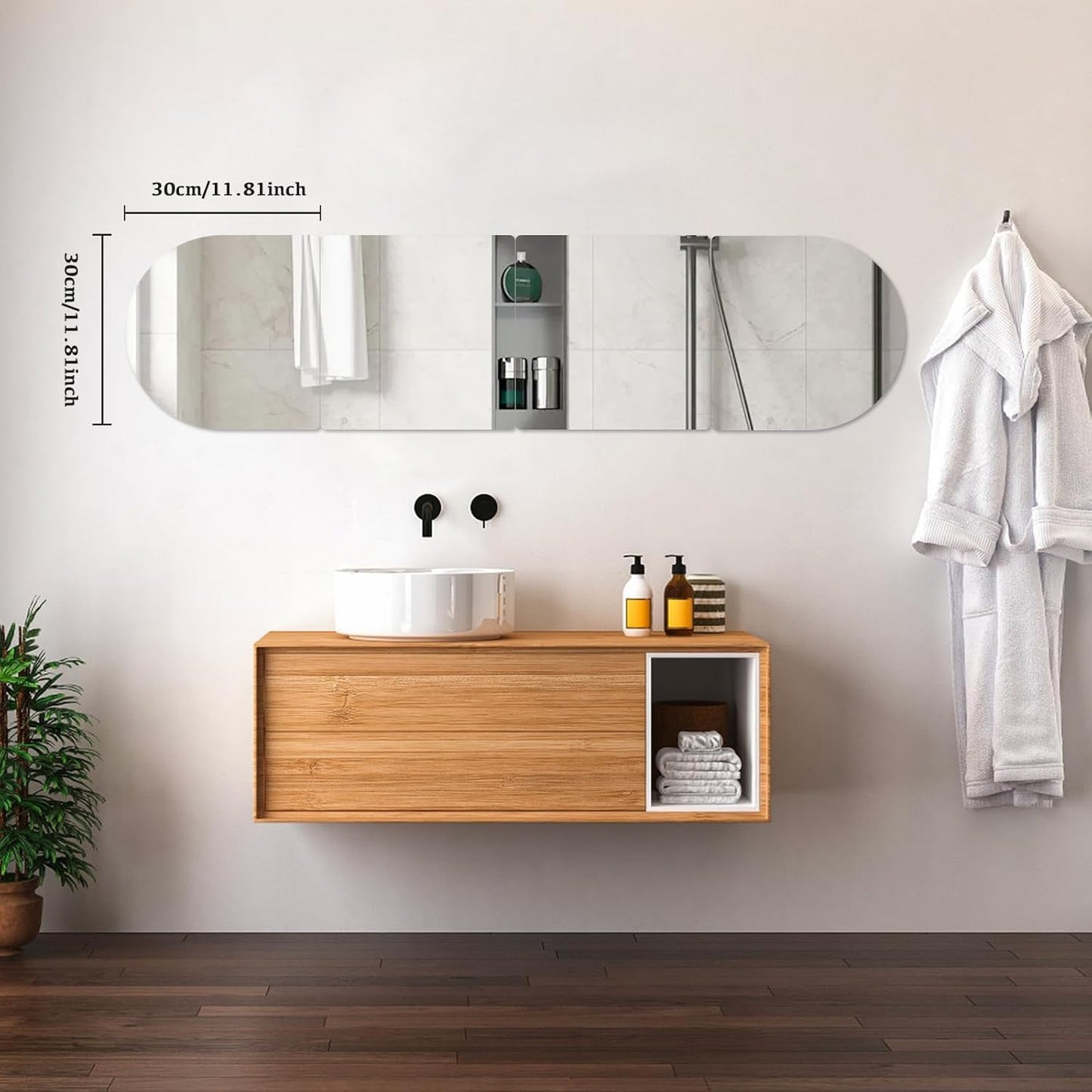 Hide 4 pieces of adhesive mirrors 30x30cm, self-adhesive stick-on mirrors, acrylic wall mirror foil 2mm thick, adhesive mirrors for bathroom living room bedroom closet