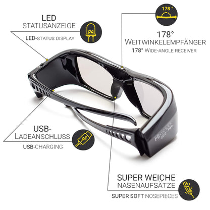 2X Hi-Shock DLP Pro 7G Black Diamond | DLP Link 3D glasses for all DLP 3D projectors | Compatible with Optoma, Ace, Benq, Vivitec, Viewsonic, LG [Latest Gen. | Shutter glasses | 96-144 Hz | 39g | Rechargeable battery]