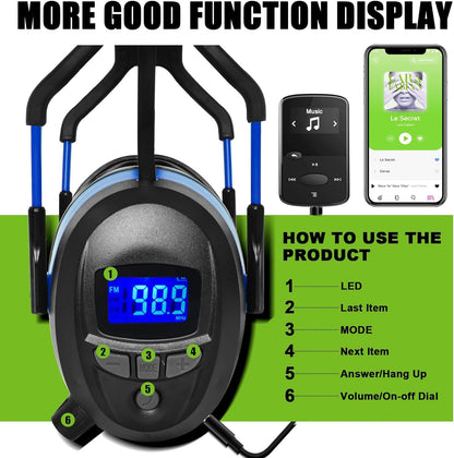 Gardtech ear protection, ear muffs with radio/Bluetooth/MP3/FM, safety ear muffs with NRR 29dB, noise cancelling headphones for men and women, protective headphones for shooting and mowing.