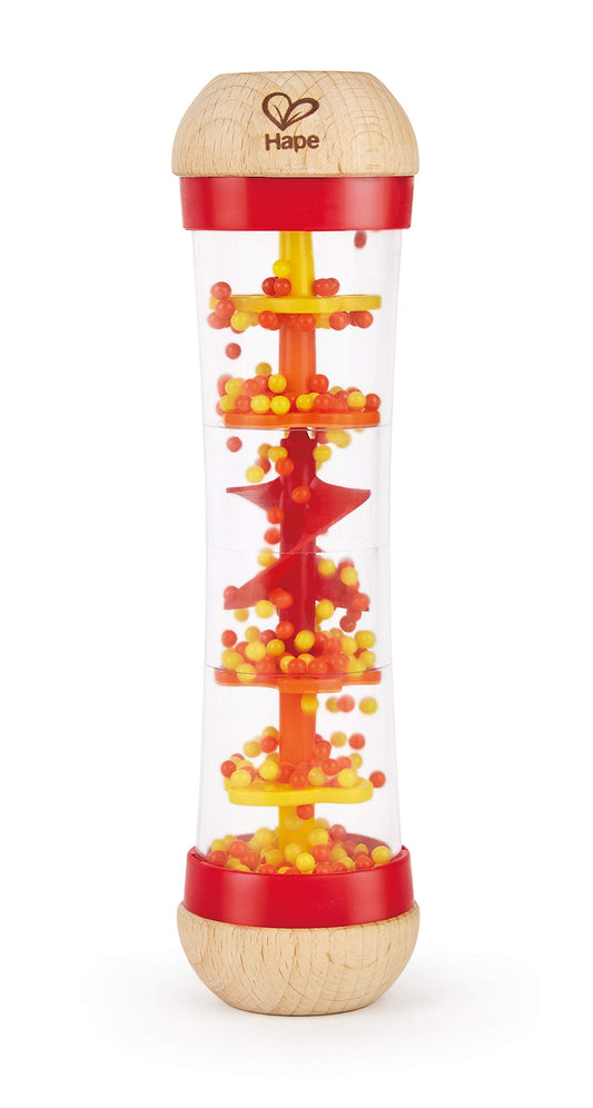 Hape Suction Cup Rattle Set | THREE aquatic animals with teething elements | Educational toy set for babies & Rainmaker | Mini wooden rattle Rainmaker toy, Red