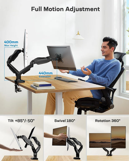 HUANUO Monitor Mount for 13 to 32 inch Screens, Dual Monitor Stand - 360° Rotation, 2 Mounting Options, VESA 75 & 100