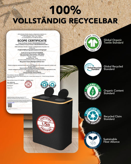 SOUTHGATE Deposit Bottle Collection Bin with 2 compartments, 140L deposit bin, suitable for empties and old glass storage with hole [including 2 XXL carrying bags], trash can with lid for kitchen & storage room, Black