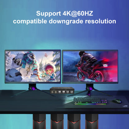 Yeemie Pro 4 Port 4K@60Hz Dual Monitor DisplayPort KVM Switch allows 4 PCs to share 1 set of keyboard, mouse, and 2 monitors with toggle switch, remote control, black.