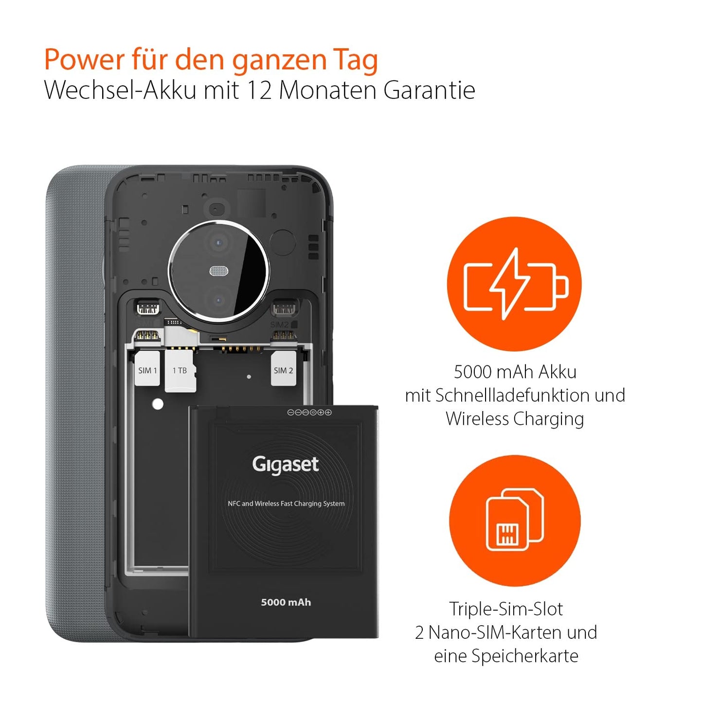 Gigaset GX6 - Outdoor 5G Smartphone - Military standard - dust & waterproof IP68 - 6.6" FHD+ display with Gorilla Glass - 128GB+6GB RAM - 50MP camera - Fast charging, Made in Germany, Titanium Grey
