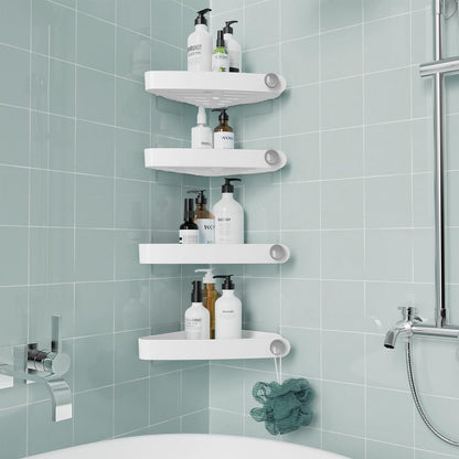 Sotfamily shower caddy without drilling corner, 4 piece shower shelf bathroom shelf without drilling with adhesive pad, rustproof plastic shampoo holder for shower for bathroom, white