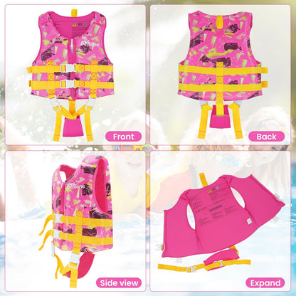 Swim vest for kids, neoprene vest perfect for toddlers. Ideal swim aid for bathing suit assistance in swim training. Adjustable safety straps for girls and boys - Pink, L (7-9 years)