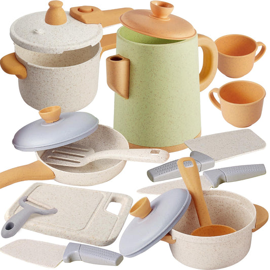 HYAKIDS Kids Kitchen Accessories, Mud Kitchen for Kids Outdoor, Play Kitchen Accessories, Pot Set Cookware, Kitchen Toys for Pretend Play, Gift for Children 3 years and up